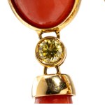 Pair of gold and cherry-red coral drop earrings