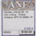 Antica provincia romana, Tracia. 238-244 d.C. Gordiano III, moneta d’argento, 18 mm