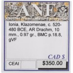 Ancient Greek, Ionia Klazomenae. C. 520-480 BC. AR Drachm 10 mm.