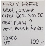 Antikes Griechisch. Silberner Obol, ca. 600–500 v. Chr.