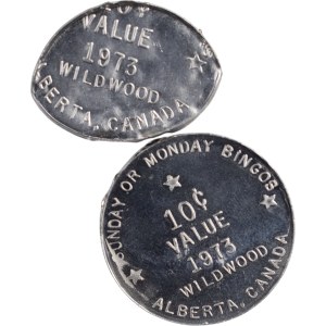 Canada 1973 10 Cents Wildwood Alberta Token Error (2 pieces)