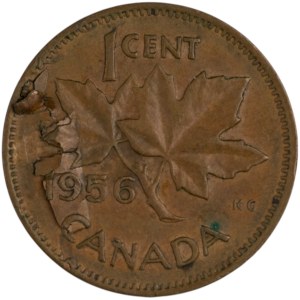 Canada, 1956 : erreur de laminage sur une pièce de 1 cent