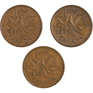 Canada 1955-1963 Cents Lamination Errors (3 pieces)
