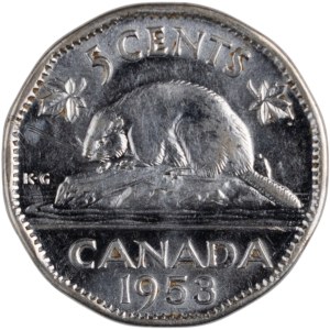 Canada 1953, variété « castor chauve » de 5 cents