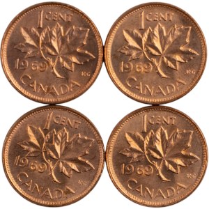 Canada 1969 1 Cent Double Dates (4 pieces)