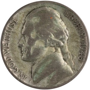United States 1945-P Silver 5 Cents Lamination Error
