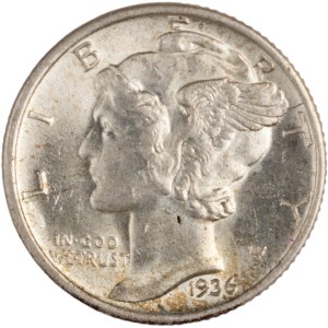 United States 1936 Silver 10 Cents Die Break