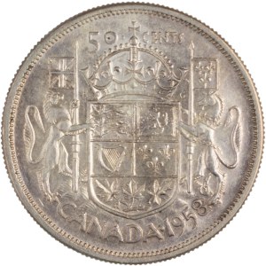 Canada 1958 Silver 50 Cents Lamination Error