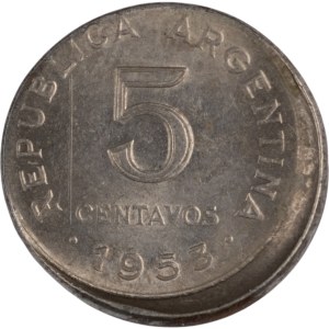 Argentina 1953 5 Centavos Off Centre Strike Error