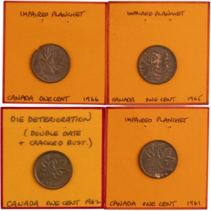 Lot de pièces canadiennes de 1 cent présentant une erreur (4 pièces)