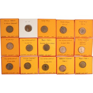 Lot de pièces canadiennes de 1 cent présentant des défauts : double frappe, découpage, etc. (15 pièces)