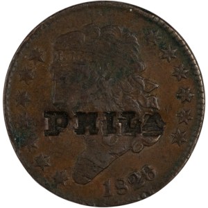 United States 1826 Half Cent PHILA Countermark
