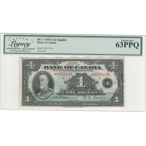 Bank of Canada 1935 $1 Banknote BC-1