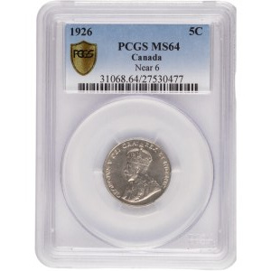 Canada 1926 Near 6 Nickel 5 Cents