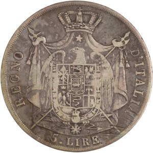 Italy 1812 Napoleonic Kingdom of Italy Silver 5 Lire