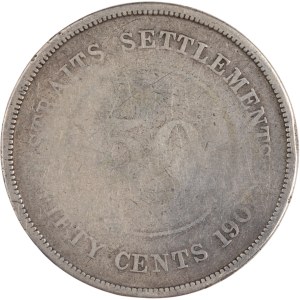 Strieborná 50-centová minca zo Strait Settlements z roku 1902