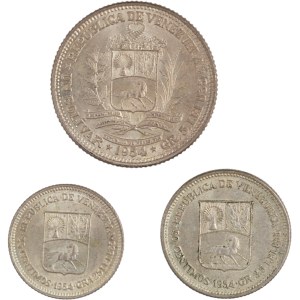 Venezuela 1954 Silver Coin Lot (3 pieces)