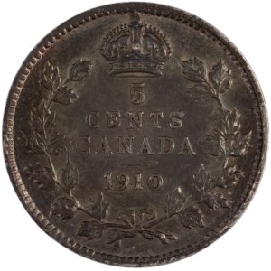 Canada 1910 Silver 5 Cents Cross / Bow Tie