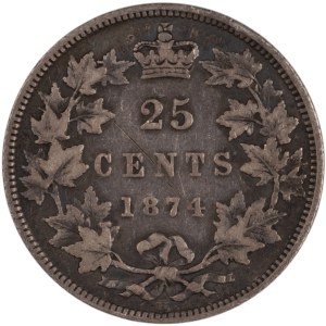Canada 1874H Silver 25 Cents Lamination Error