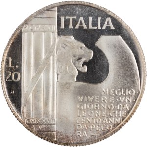 Itálie 1928, 20 lir, Mussolini, MCMXLIII, fantazijní mince