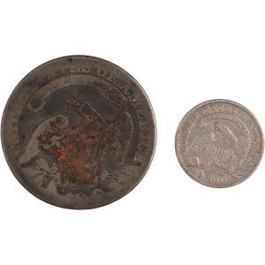 Spojené státy, 1831, stříbrné mince s vyobrazením hlavy s čepicí v hodnotě 10 a 50 centů (2 kusy)