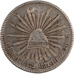 Meksyk 1832 r. Srebrna moneta 1 real z oznaczeniami RM/RL