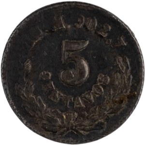 Mexico 1874 CH M Silver 5 Centavos Crude Date