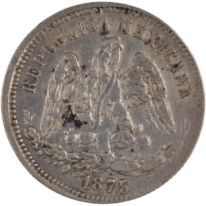 Meksyk 1875 r., srebrna moneta o nominale 25 centavos z serii AL