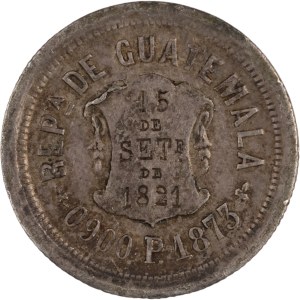 Guatemala 1873, 2 reales d'argento, rotolo dell'Indipendenza