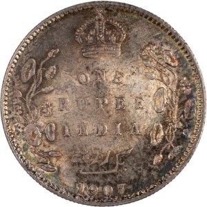 India 1907 British India Silver One Rupee