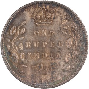 India 1905 British India Silver One Rupee