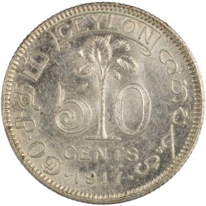 Ceylon 1917 Silver 50 Cents
