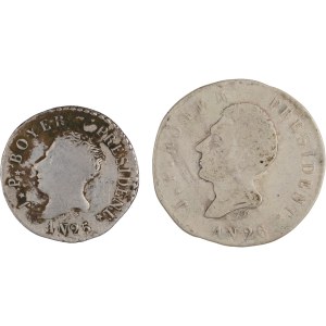 Haiti 1828-29 Silver 100 & 50 Centimes Coin Lot (2 Pieces)