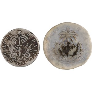 Haiti 1828-29 Silver 100 & 50 Centimes Coin Lot (2 Pieces)
