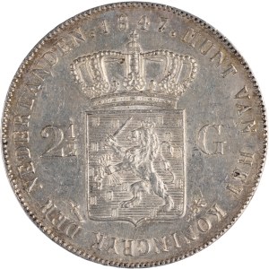 Netherlands 1847 Silver 2 1/2 Gulden