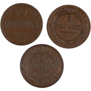 Russia 1866-1902 1 & 2 Kopeks (3 Pieces)