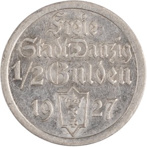 Poland 1927 Danzig Silver 1/2 Gulden - Koga