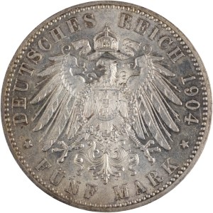 Německo 1904, Prusko, stříbrná 5 marková mince