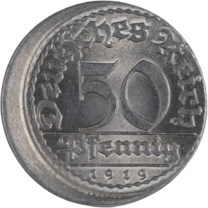 Germany 1919 50 Pfennig Off Center Strike Error