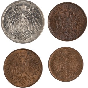 Austria 1891-1911 1 & 2 Kreuzer & 20 Heller (4 Pieces)