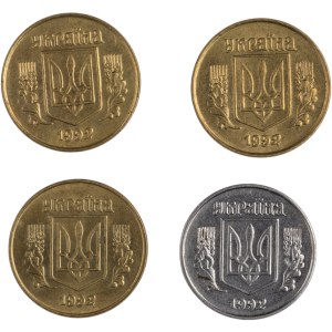 Ukrajina 1992, 1 a 10 kopějek (4 kusy)