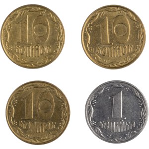 Ukrajina 1992, 1 a 10 kopějek (4 kusy)