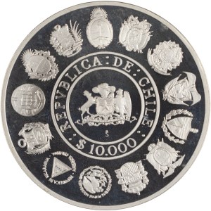 Cile 1992, moneta d'argento da 10.000 pesos