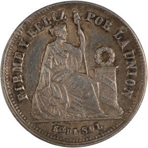 Peru 1874 YJ Silver 1/5 Sol