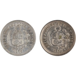 Peru 1874-75 Silver 1/5 Sol (2 Pieces)