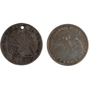 Chile 1844–1861, stříbrné 2 reale a 20 centavos (2 kusy)