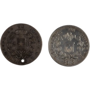 Chile 1844–1861, stříbrné 2 reale a 20 centavos (2 kusy)
