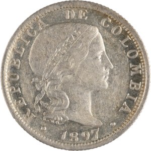 Colombia 1897, moneta d'argento da 10 centavos