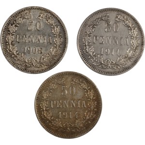 Finsko 1908–1914, stříbrných 50 penií (3 kusy)