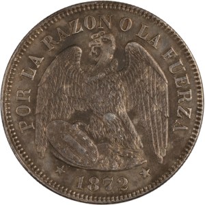 Chile 1872 Silver 50 Centavos
